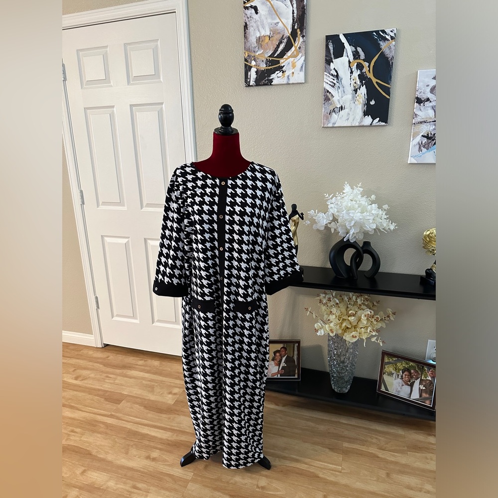 Houndstooth Print Back Slit Dress, US Sizes 12 - 22
